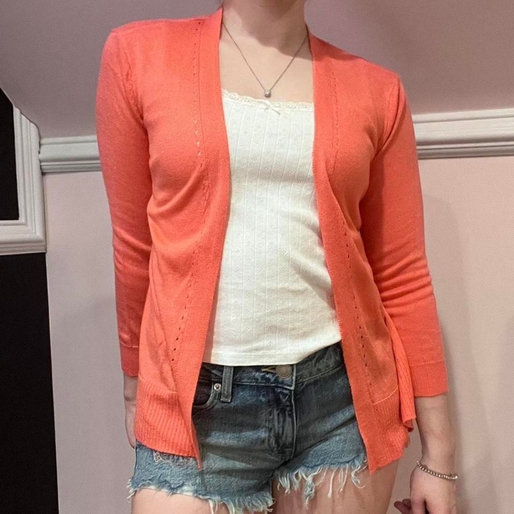 🧁y2k coral eyelet cardigan 3/4 sleeves small